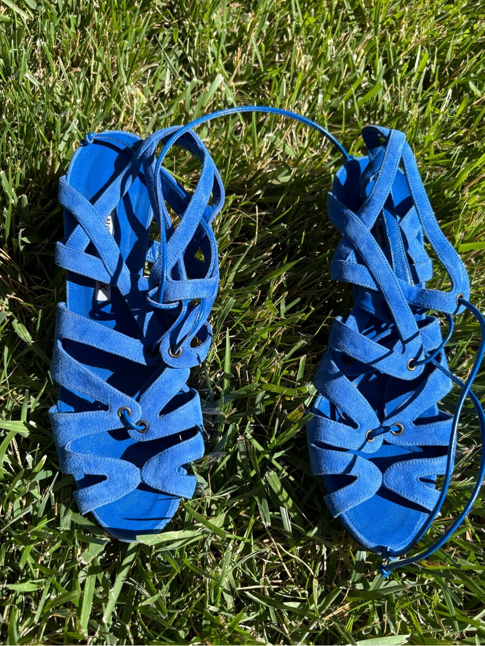 Manolo Blahnik Royal Blue Suede Lace-Up Sandals